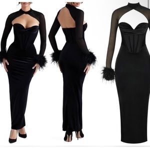 House of CB - Thalia Black Velvet Corset Maxi Dress